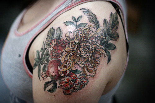 Chrysanthemum and ornamental pomegranate for Sarah. Thank you!