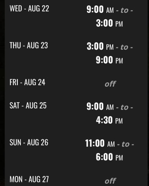 This weeks schedule plus I work today 3-9 #schedule #scheduleyourappointment #callahead #bookonline 