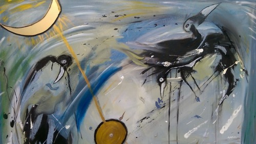 benedictaakpaca - Les oiseaux ( 115 x 75 Acrylverf )