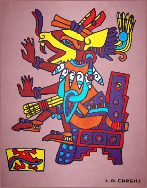 Huehuecoyotl by Lela Cargill Lela Cargill has traveled extensively in Mexico and has studied Aztec a