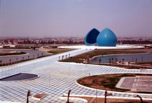 manifest05:  The Al-Shahid Monument in Baghdad by Wajdan Maher in 1983. The monument is built to resemble the characteristic blue domes that adorn the cityscape of Baghdad and represents the national pride of Iraq. It consist of a 40 meter dome cut in