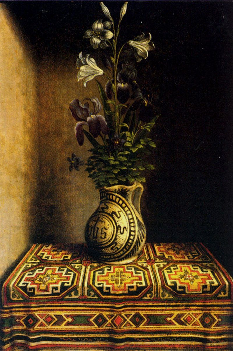 Hans Memling
[Netherlandish Northern Renaissance Painter, ca.1435-1494]
Marian Flowerpiece
Oil on canvas
1485-1490
Private collection