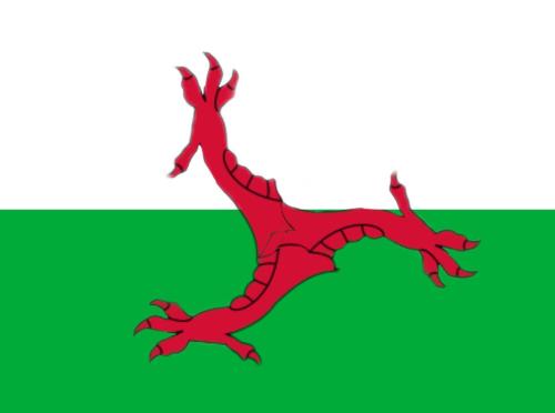 Welsh flag but it’s the Isle of Man flagfrom /r/vexillologycirclejerk Top comment: Wale of Man