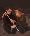 murdockquills:the surest I’ve ever felt of myself is when you’re on my mind my dde gift for @matt-murdok !! [ID: digital art of college aged matt murdock, in a dark grey coat and scarf holding his cane, and foggy nelson, in green and red layers with