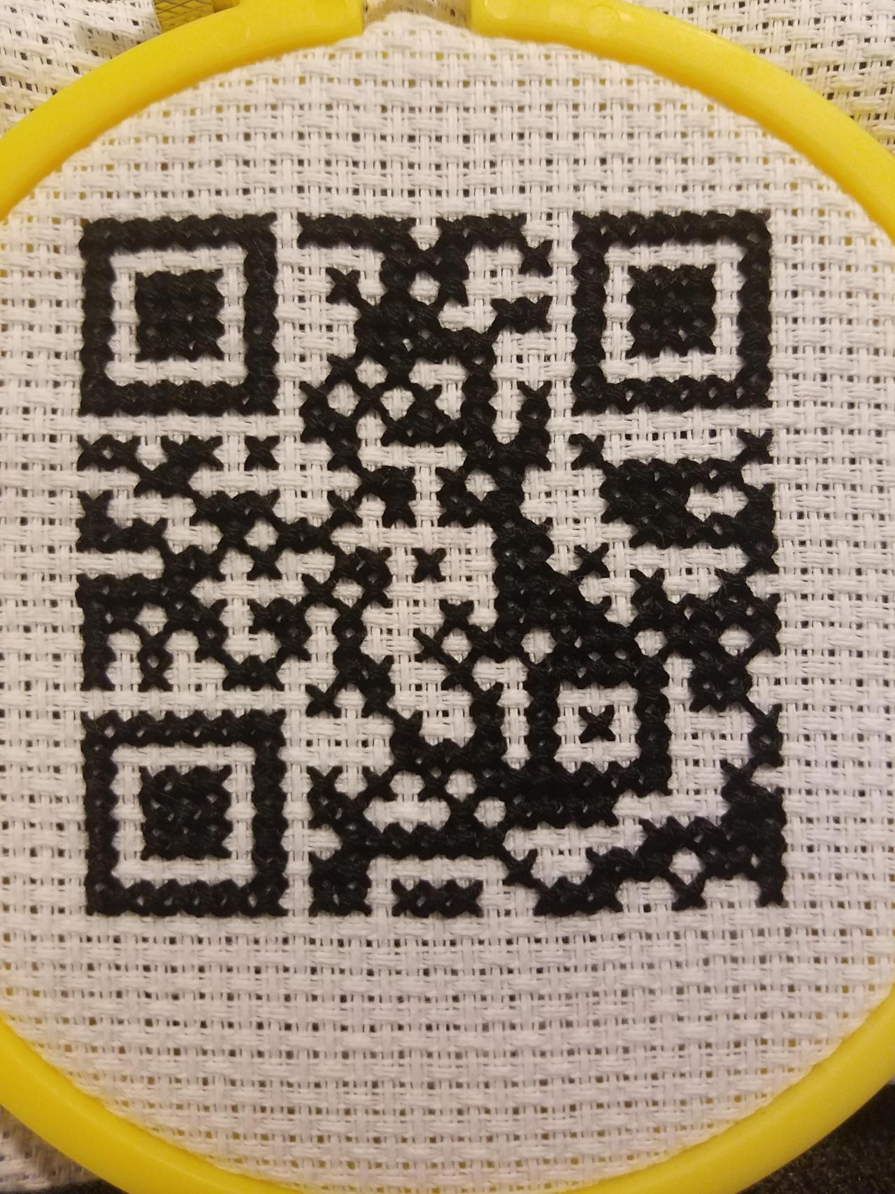 FO] simple but effective: Cross stiched rick roll QR code : r