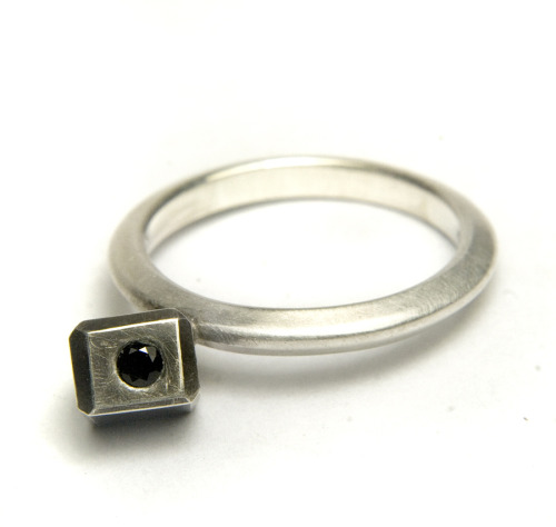 Sterling silver ring with hollow formed facet and flush set black spinel. -follow me on on facebook