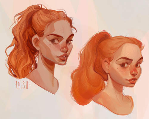 loish:Trying out different treatments of the same portrait! This is an exercise from my new artbook, which includes ideas and exercises to help you find out which stylistic approaches work best for you. We’ll be streaming the process for this exercise