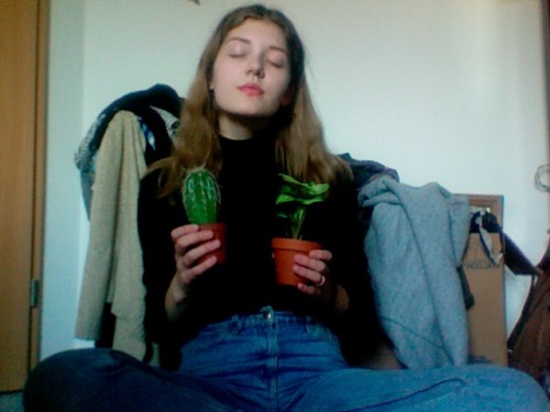 fleur-cerisier:me with hairy Harry (a very cute cactus) and another plant