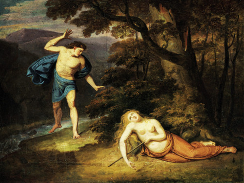 jaded-mandarin:Alexander Macco. Cephalus and Procris, 1793.The goddess of dawn, Eos, kidnapped Cepha