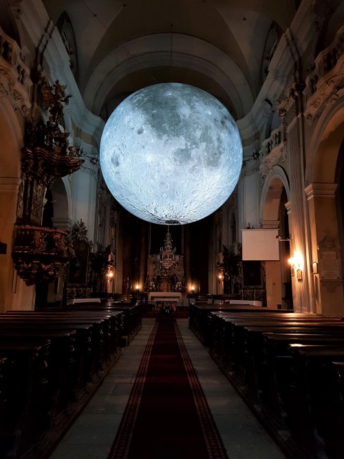 allthingssoulful:Museum of the Moon in the oldest church in Cluj-Napoca. Artist Luke Jerram.