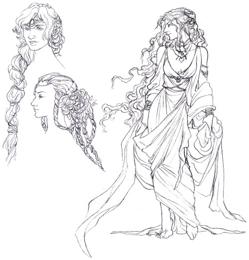 toradh:Design sketches for the Silmarillion. Hair „studies“ for Galadriel and Lúthien (would have be