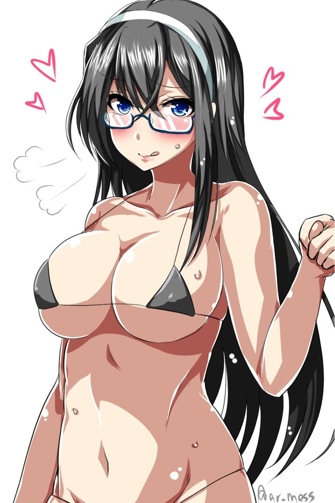 艦隊これくしょん、大淀（艦これ）、高解像度、おへそ、ビキニ、ヘアバンド、ロングヘア、ブラックビキニ、マイクロビキニ、ar