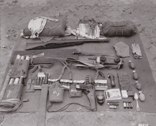 Typical gear for a US Paratrooper radio operator, World War II.