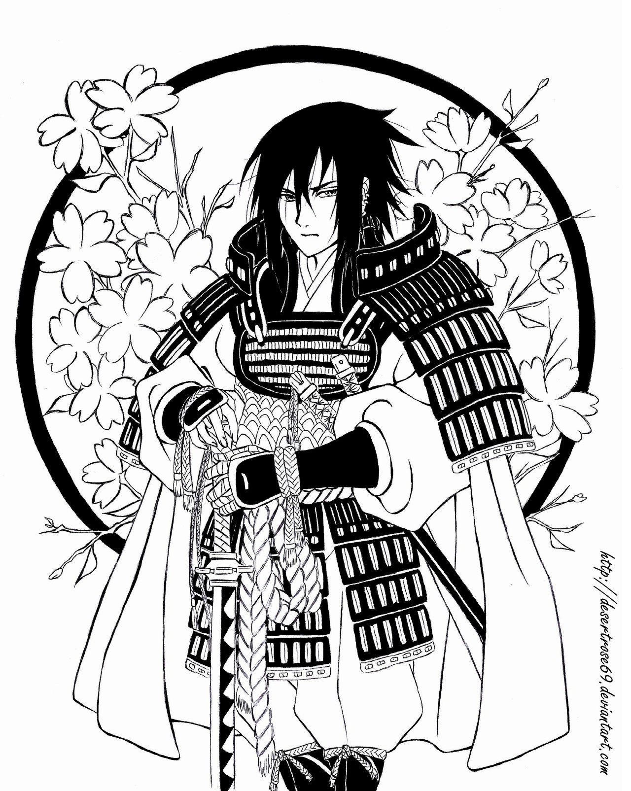 desertrosebook:  The Samurai and Cherry blossom By DesertRose69Cherry flowers usually