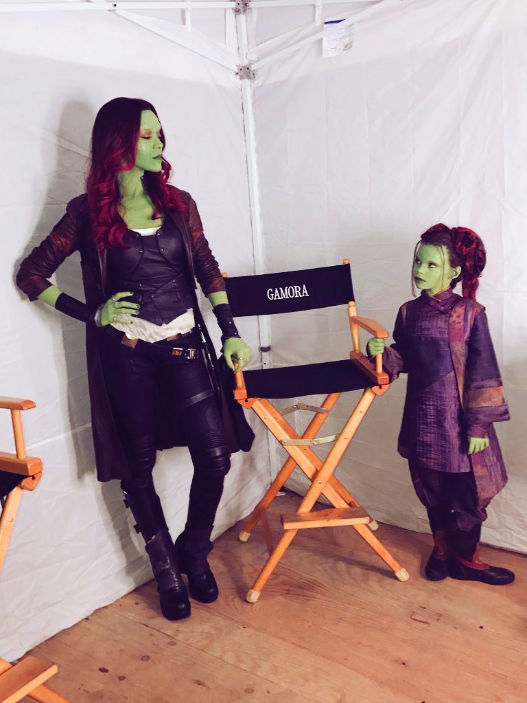 dailymarvelheroes: Zoe Saldana and Ariana Greenblatt on the set of Infinity War