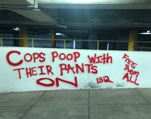 “Cops poop with their pants on / 1312Free them all” Seen in New York