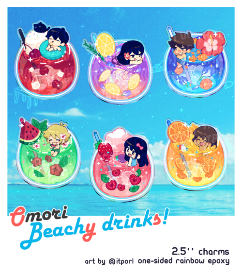 New Omori beach drink themed charms are available!Drawn by my friend itporl!They can be found my Ets