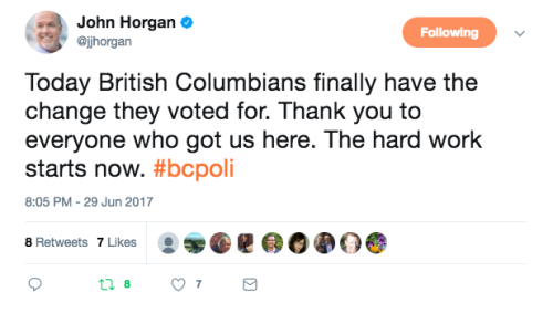 allthecanadianpolitics:I’m taking this as confirmation that John Horgan is now the Premier of Britis