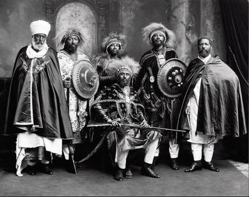historicaltimes:Makonnen Woldemikael and his followers of the Ethiopian nobility at the coronation o