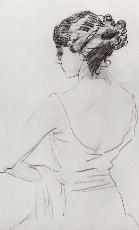 artist-serov: Portrait of Ballet Dancer T. Karsavina, 1909, Valentin SerovMedium: pencil,paperhttps: