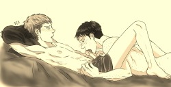 zephyrcamidaartblog:  More JeanMarco Porn because reasons. &lt;3 (Enlarge for better quality.) (1.5 hour sketch + shading/sepia tone) I don’t know why all my fluff intended art becomes porn…but it does and I’m okay with this. /is shot 