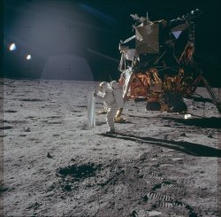 sciencealert:  #throwback to the Apollo 11 mission. Amazing we could achieve this nearly 50 years ago. 📷: @NASA http://ift.tt/2aKU8qU   Is Neil Armstrong doing his laundry, on the moon?I knew the took a lot of things up there, but I didn&rsquo;t know