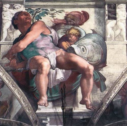 artist-michelangelo:The Prophet Jonah, 1511, Michelangelo BuonarrotiSize: 380x400 cmMedium: fresco