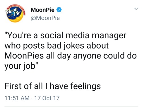 queen-of-dirt: girls-to-avoid:  helthehatter:  girls-to-avoid:   everyone always talks about the wendys twitter, but  let’s talk about moonpie’s twitter   Moon pie is so nice and responsible   He’s a very good boy  Ohhh my God  