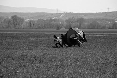 FLYING TENTS DAY19.03.2016 idomeni, greece. today strong wind was blowing away dozens, if not hundre