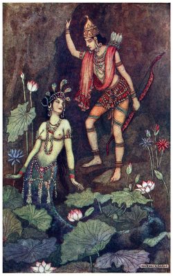 Oldbookillustrations:  Arjuna And The River Nymph.  Warwick Goble, From Indian Myth