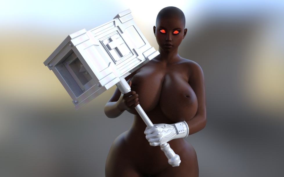 evolluision:  el-e modeling the hammer i recently made! it’s not done i want to