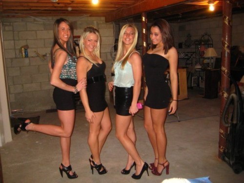 High heel models and nylon high heels