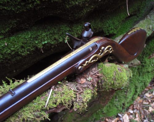 A modern made Dutch style “Club Butt” flintlock fowling musket handcrafted by Todd Bitle