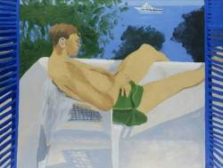 huariqueje:    Peter in Mykonos   -   Patrick Procktor  British, 1936-2003  Oil on canvas,   71.5 x 92 cm. (28.1 x 36.2 in.)   