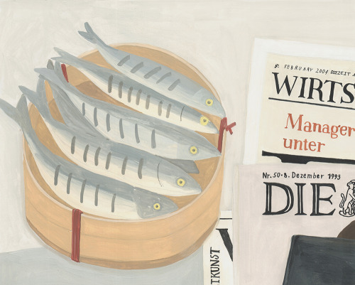 Fish / Die Zeit, illustration by saintemariaStill life with newspaper, gouache on paper