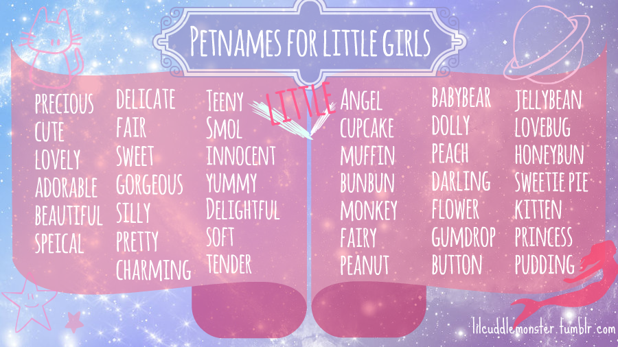 littleprincejackson:  lilcuddlemonster:  I put together a mix and match petname list