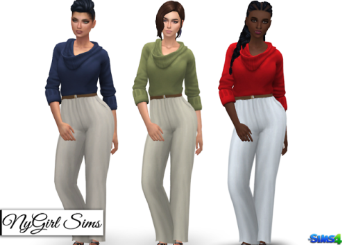 Belted Sweater Jumpsuit. Another mashup of textures from the Get Famous pack. A simple jumpsuit, thi