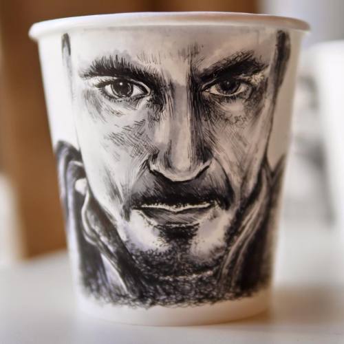 Robert Downey Jr. coffee cup art. Seems like a cool guy.