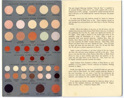 Leichner&rsquo;s catalogue, Make-up for Stage and Screen, 1938. London. Source 