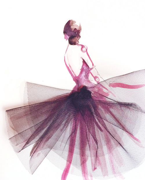 Illustrating with tulle. More on www.paperfashion.net