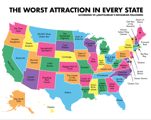 juniperlefae:laughingsquid:The Worst Attraction in Every State Oh Big Blue Bug that’s interesting I wonder what that looks like—Jesus H. Christ