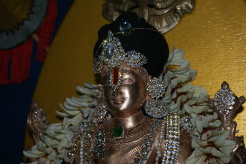 Sri Perumal at Vamana Dvadasi, with Saraswati and ganesha, my household shrine.