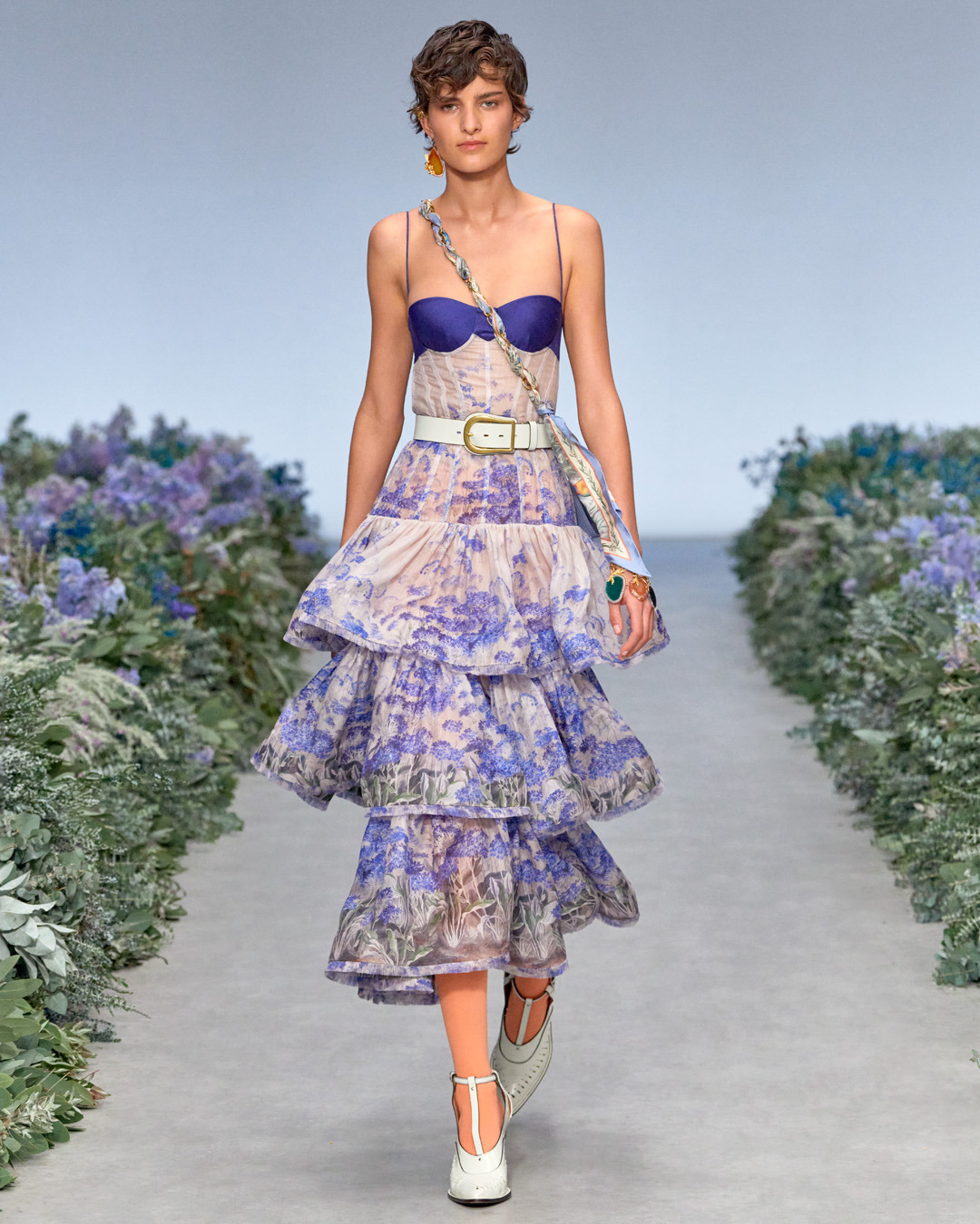 The Luminous Tiered Gown Wide Leather Belt Quilted