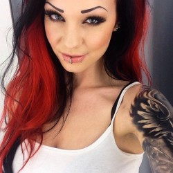 starfucked:  Off work 😁👍 Working my last weekend this month jääy 💕 #me #today #redhair #redhead #girl #offwork #piercings #inked #girlswithtattoos #tattoosleeve #tattoos #sleeve #inkdolls #makeup #swedishgirl #alternative #model #altmodel 