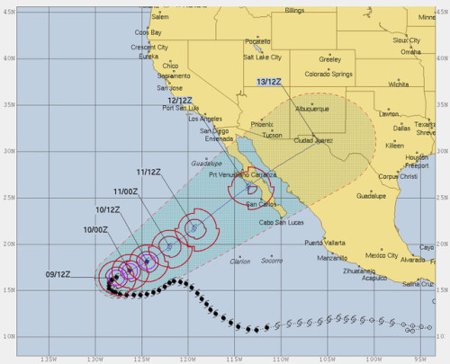 Sergio weakens to a tropical storm. At 14:00 hr Pacific Daylight Time (21:00 UTC), the center of tropical storm Sergio was about 1855 kilometer (1155 miles) WSW of the southern tip of Baja California. Interests in Baja California Sur should monitor...