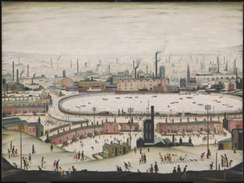 L.S. Lowry, The Pond, 1950, oil on canvas.The Pond’ is an impressive industrial landscape cont