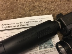 rtf-j:  Finally got the Tax Stamp for my Thompson Machine Poseidon 9mm today!7-12-16 - Was billed for Tax Stamp6-3-17 - Form 4 Approved6-10-17 - Form 4 Arrived So nearly 11 months later it’s finally home. What is completely comedic is it’ll fit and