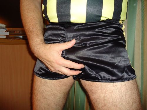 XXX Black satin short shorts  Submitted by satinfetishes. photo