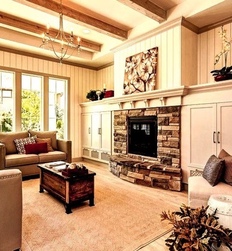 Family Room In BoiseMid-sized Traditional Open Concept Family Room With Beige Walls, A Stone Fireplace,