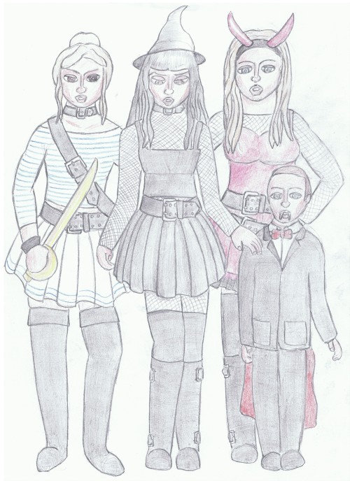 One I did for Hallowe’en. A bit late I know. Carmen is a pirate, Xania a witch, Melissa is a demon a